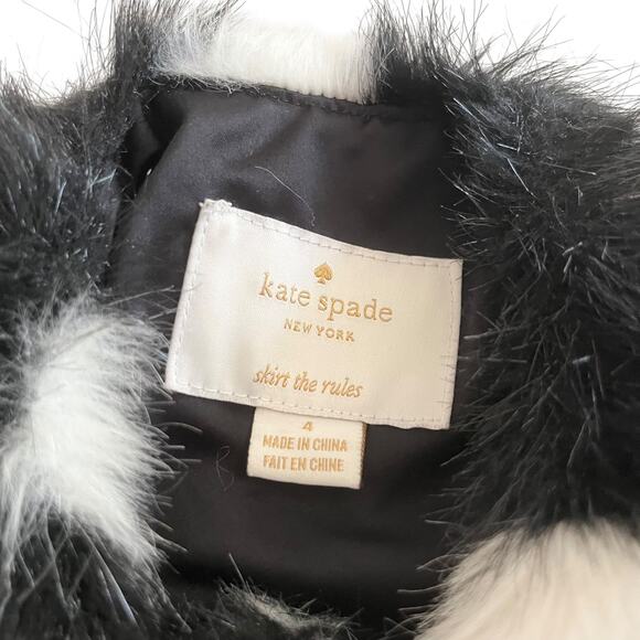 Kate Spade Girls Black White Polka Dot Faux Fur Warm Jacket Size 4 - Picture 2 of 8